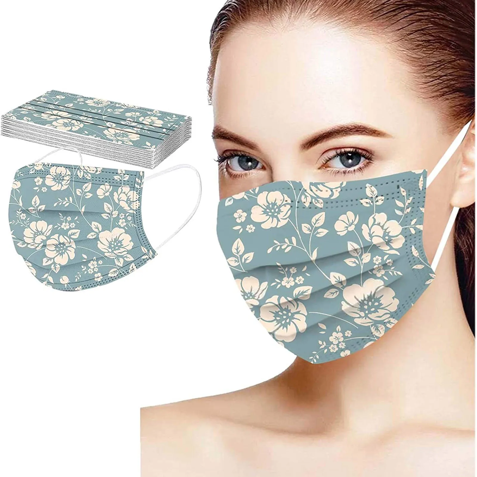 

10pcs Disposable Face Mask adult Printed Flower 3-ply Protective Masks Halloween Cosplay Navidad Маска Mascarillas Desechables