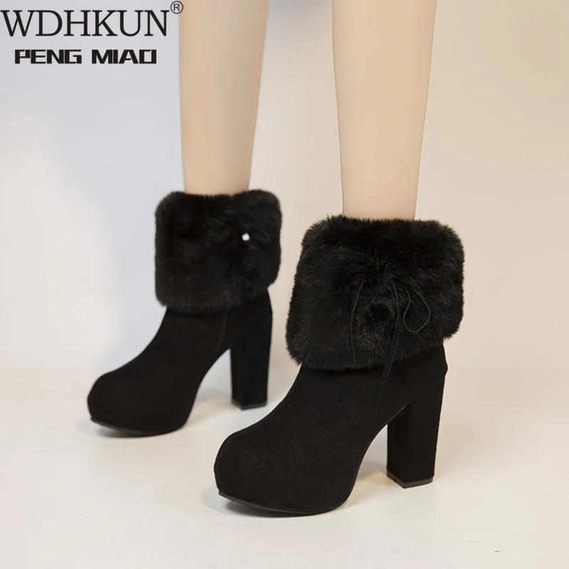

Thick with High Heel Boots Women's Winter Shoes New Thick Platform Waterproof Platform Martin Boots Plus Velvet Women's Boots