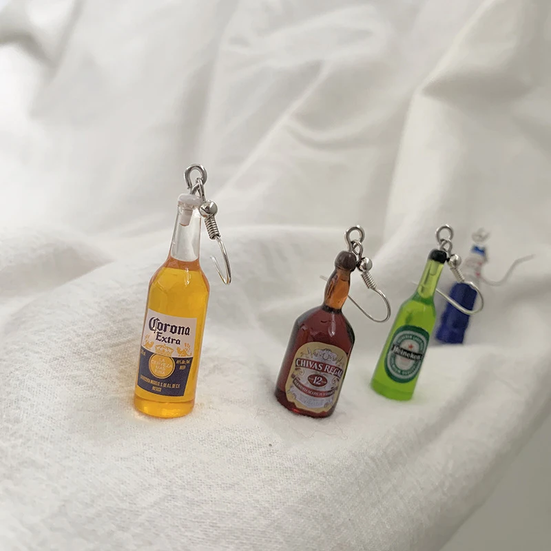 New Personality Beer Bottle Earring Female Cute Resin Fake Glass Earrings For Women Jewelry Creative Gift |
