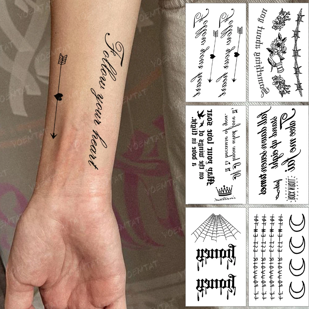 

Waterproof Temporary Tattoo Sticker Small French Letter Water Transfer Flash Tatoo Moon Wrist Fake Tatto For Body Art Women Men