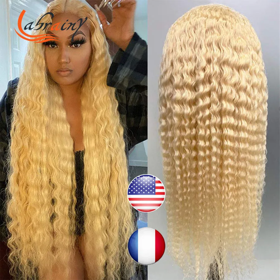 

613 HD Transparent Lace Front Kinky Curly Human Hair Wigs Blonde Lace Frontal Remy Wig Pre Plucked Bleached Knots 13x6x1