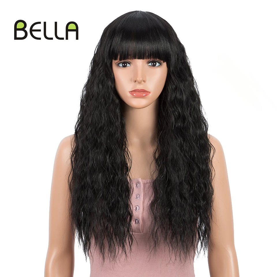 

Long Synthetic Water Wave Wigs With Bangs 22"Natural Curly Dark Brown Wigs for Women Cosplay Wigs Heat Resistant Fiber Wigs Gray