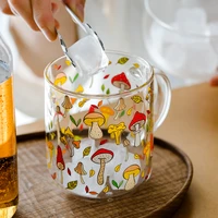heat resistant with handle glass mug breakfast milk cup cute office home coffee mugs lemon mushroom pumpkin pattern