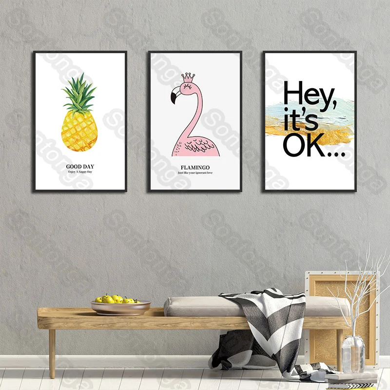

Pineapple Letter Background Simple Bedroom Bed Mural Modern Home Decoration Canvas Modern Living Room Decoration Painting Nordic