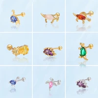 cute fine vintage pink animals stud earrings fashion colorful small crystal dinosaur piercing earrings girls personalized gifts