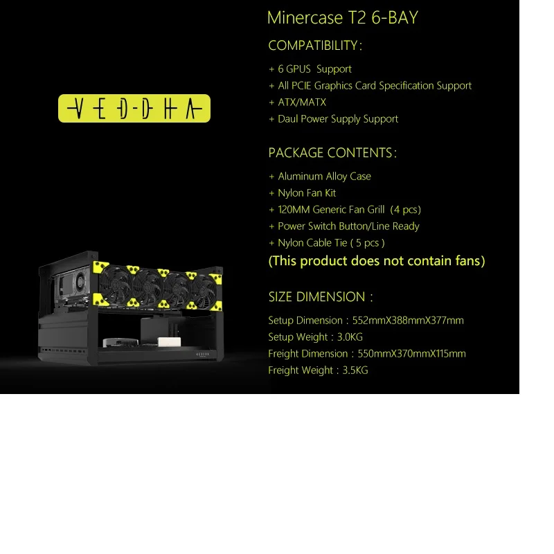 VEDDHA 6 GPU T3 оборудование для майнинга алюминиевая крышка на открытом воздухе