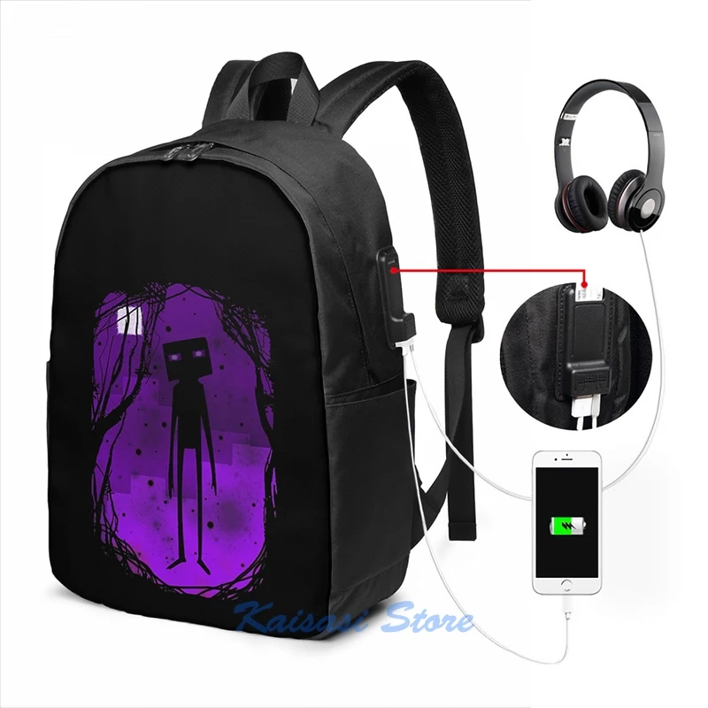 Забавный рюкзак с графическим принтом Enderman USB-зарядкой мужские школьные сумки
