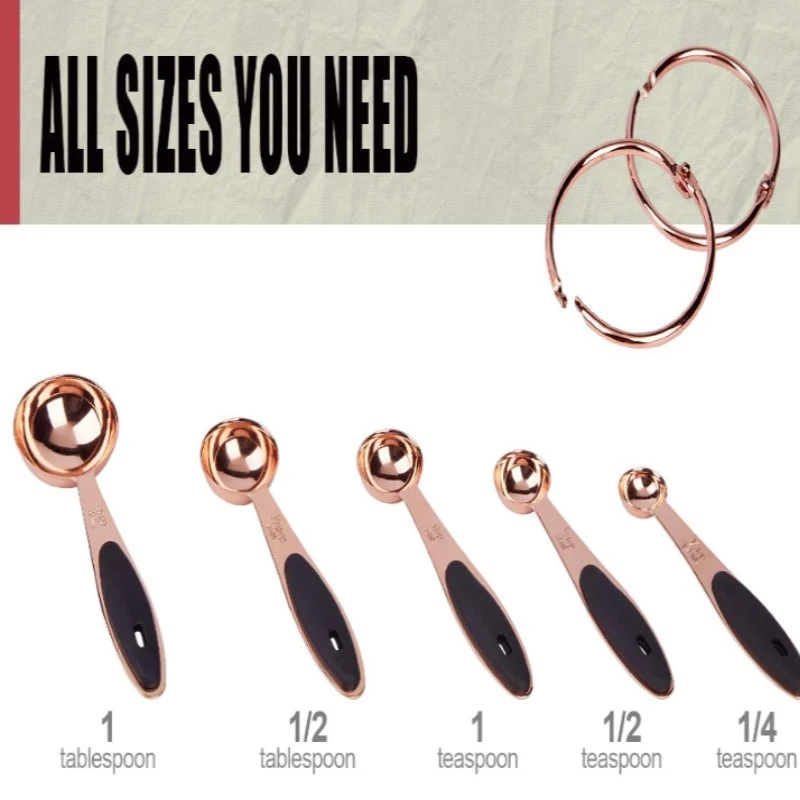 

5Pcs/set Food Grade Stainless Steel Measuring Spoons Rose Gold DIY Cake Measuring Spoon Set Wear-resistant Kitchen Baking Tools