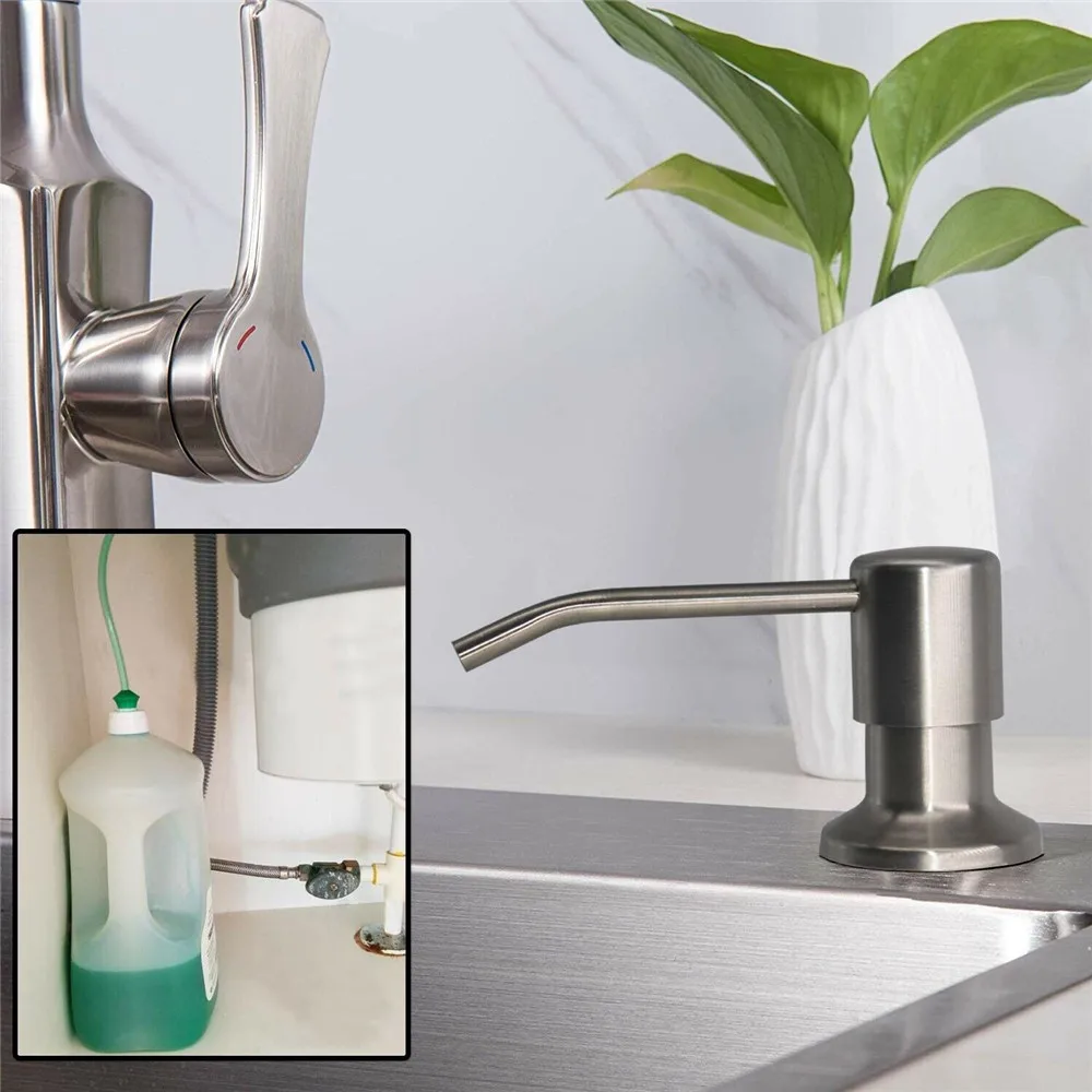 

DIY Soap Dispenser Set Pump for Kitchen Sink and Tube Kit(Brushed Nickel)Kitchen Hand Soap Dispenser Pump Connect to Soap Bottle