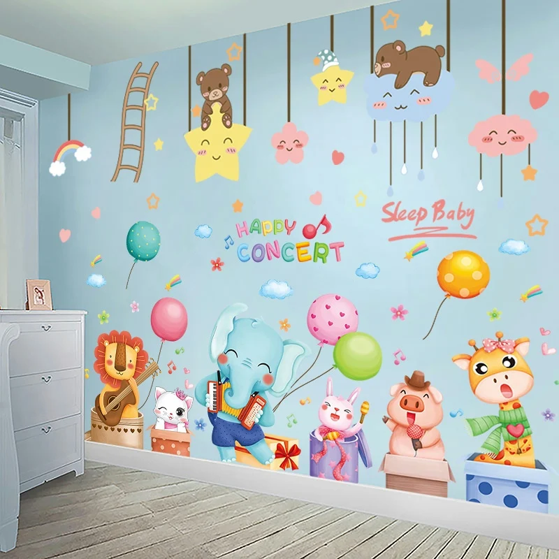 

[shijuekongjian] Animal Balloons Wall Stickers DIY Stars Clouds Wall Decals for Kids Rooms Baby Bedroom Nursery Home Decoration