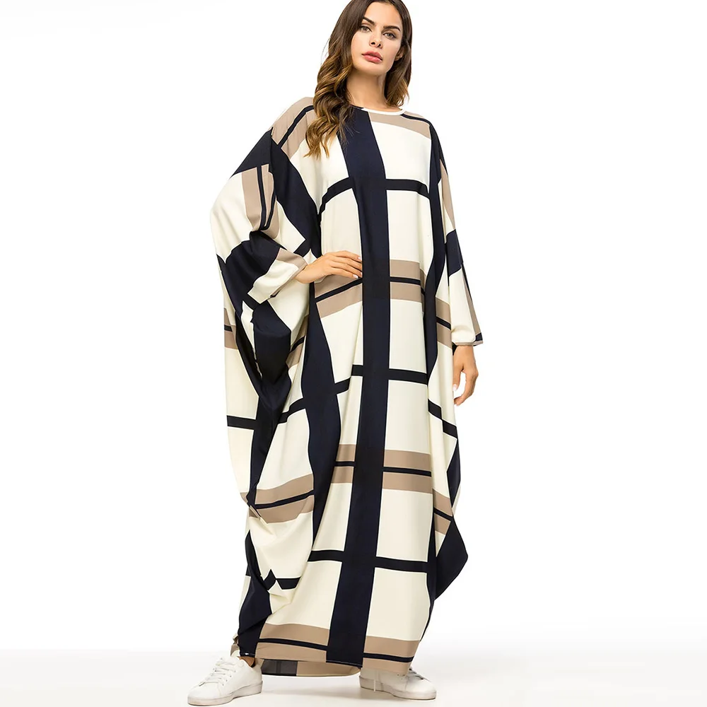 Мусульманское арабское платье женское клетчатое Абая Дубай турецкий рукав