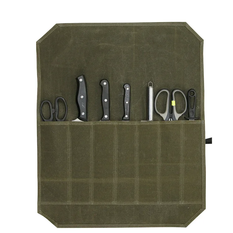 

Hot Style Picnic Camping Barbecue Portable Waxed Canvas Kitchen Chef's Knife Storage Bag