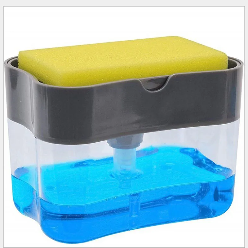

2 In 1 Scrubbing Liquid Detergent Dispenser Press-type Liquid Soap Box Pump Organizer With Sponge Kitchen Tool Bathroom Supplies