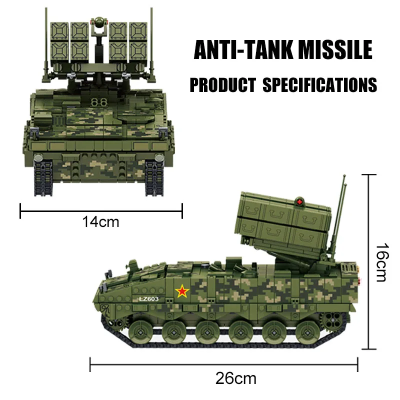 1561 шт. модель военного танка строительные блоки HJ 10 противотанковая ракета