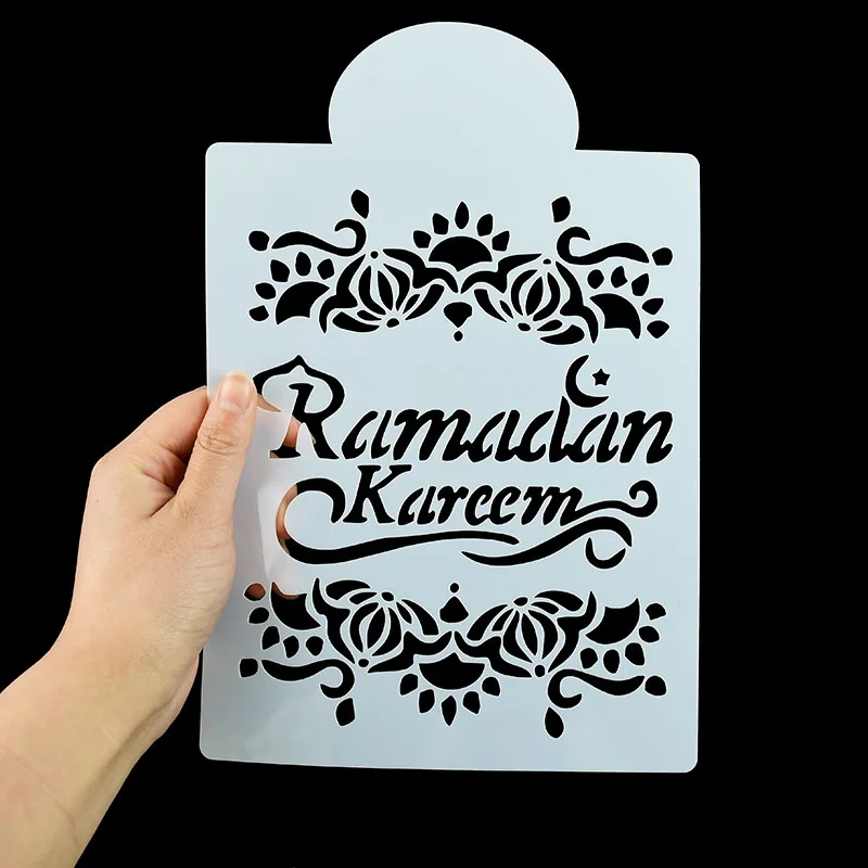 

1pc Eid Mubarak Cake Stencil Ramadan Kareem Cake Decorating Moulds Baking Embellishments Stencils Template Mold for Home Kitchen