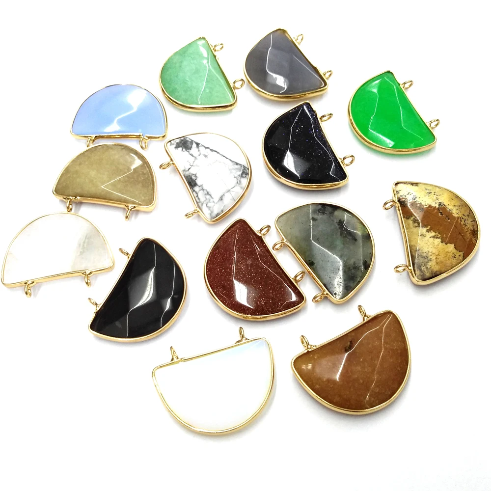 

Natural Stone Pendant Necklace Accessories Semicircle Faceted Agate Crystal Stone Charms for Jewelry Making Bracelet Earrings