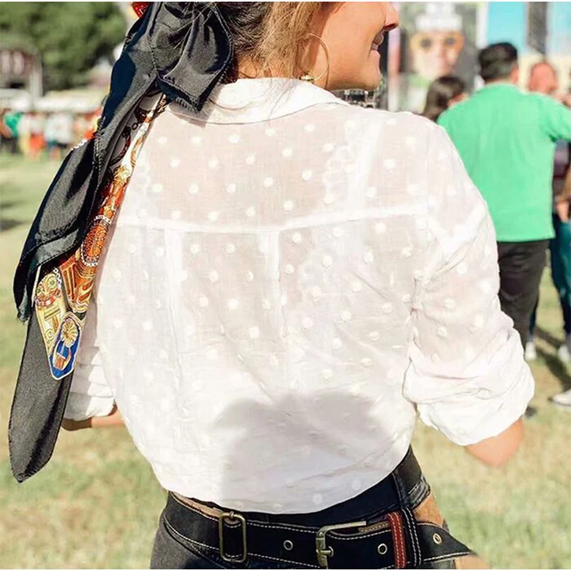 

Fashion Womens Tops and Blouses Elegant Long Sleeve White OL Shirt Ladies Polka Dot chemise femme blusa feminina Streetwear