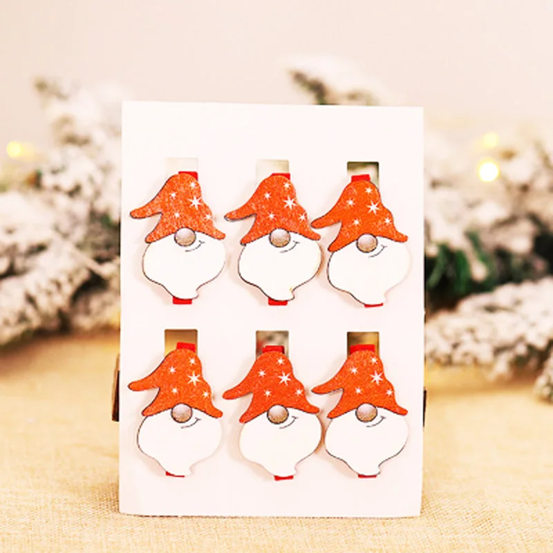 

6PCS/Set 32-48mm Christmas Wooden Clips New Year Party Decoration Photo Wall Clip Christmas Ornaments DIY Decorations For Home