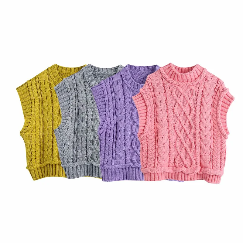 Evfer Women Casual Za Turtleneck Pink Knitted Pullover Vest 2020 Autumn Chic Lady Sleeveless Sweaters Girls Cute Jumpers | Женская