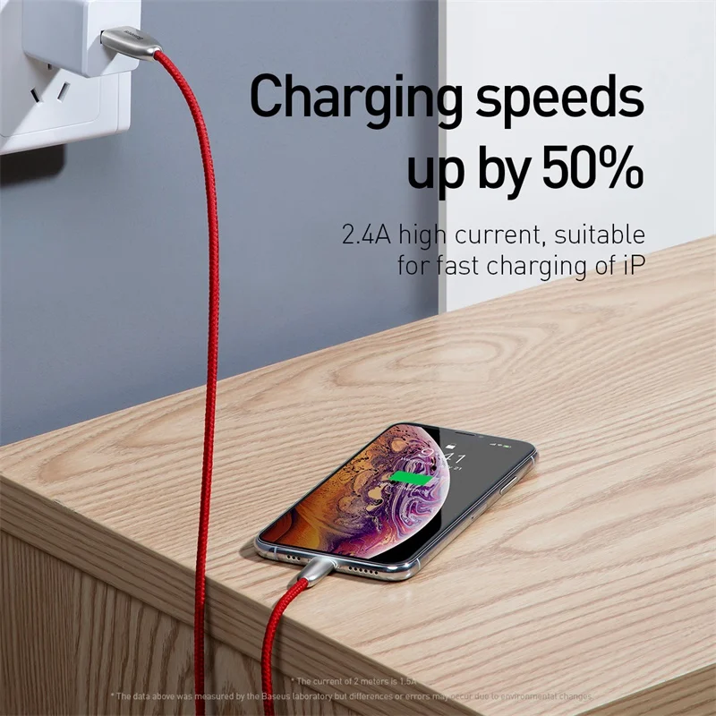 Светодиодный светильник Baseus, usb-кабель для зарядки iPhone xs max xr 8 7 6s plus 11 ipad pro, кабель для быстрой зарядки apple, светильник ning, 2 м