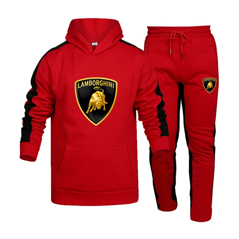 

Tracksuit Men 2 Piece Sets 2021 New Car Brand Autumn Winter Print Hooded +pants Pullover Hoodie Sportwear Suit