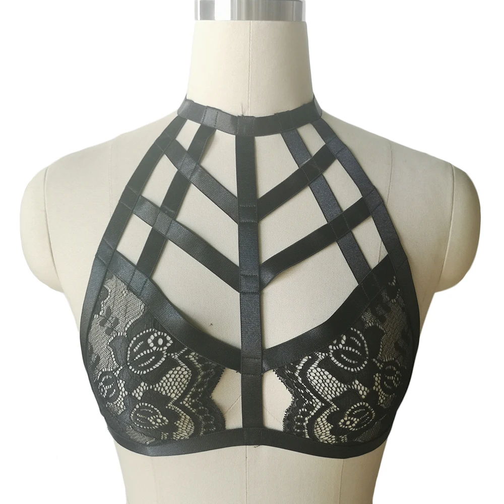 Для Женщин Кружевной Бюстгальтер портупея для тела ремень черный без косточек