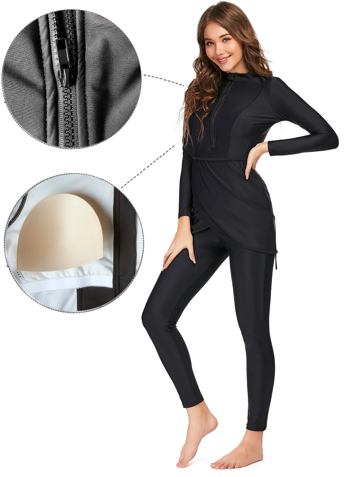 

Muslim Swimwear Women Modest Patchwork Hijab Long Sleeves Sport Swimsuit 3pcs Islamic Burkinis Wear Bathing Suit 4XL