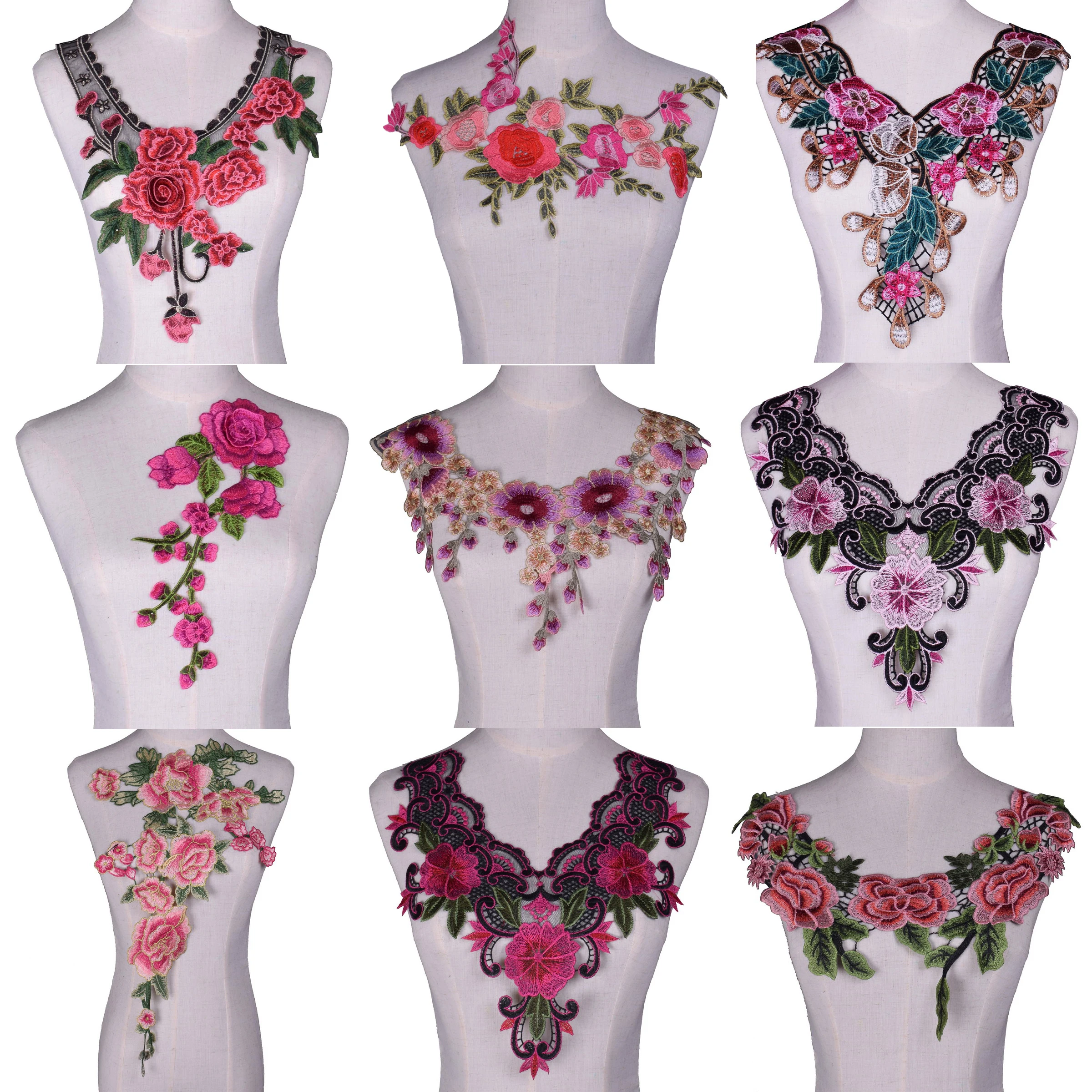 Розовая роза цветок волна вышитая Сетка кружевная отделка Лента ткань шитье