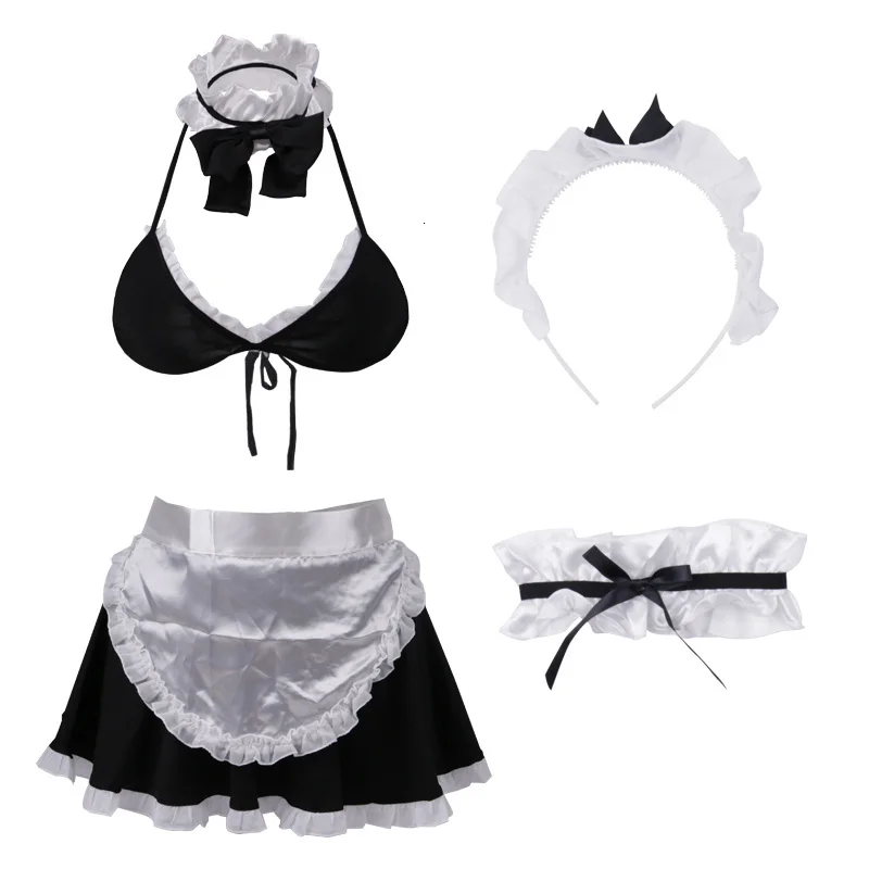 

Japanese Maid Cosplay Costumes Women Bikini Sleeping Bra Apron Lace Skirt Leg Ring Set Kawaii Anime The Demon Sexy Lingerie