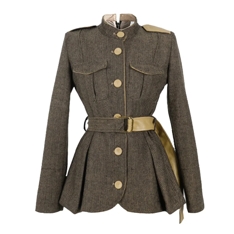 

Autumn winter woolen short jackets for women elegant thick slim stand collar temperament OL woolen overcoat