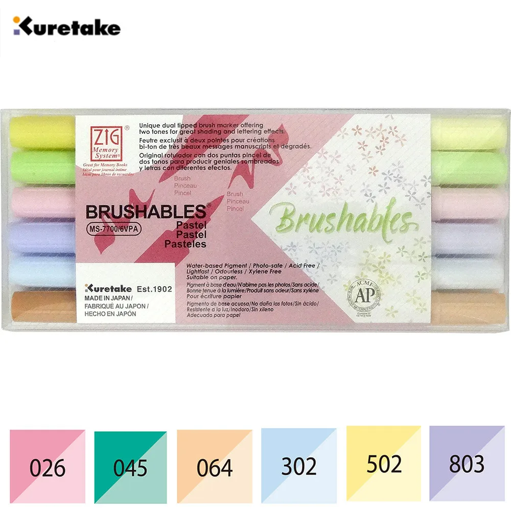 

6pcs/set ZIG Kuretake MS-7700 Double Colors Marker Watercolor Brush Pens Waterproof Painting Twin Tip Dark & Light Single