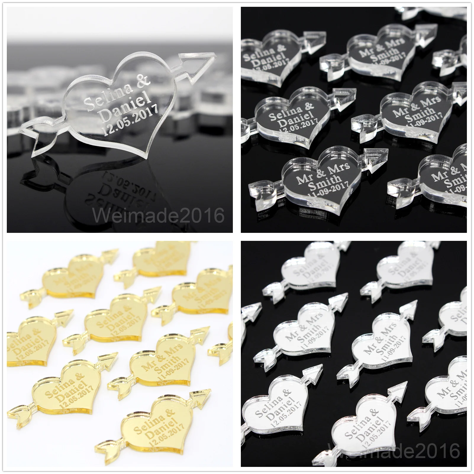 

50pcs Personalized Engraved Acrylic Mr & Mrs Surname Love Heart Wedding Party Table Centerpieces Confetti Decoration Favors Gift