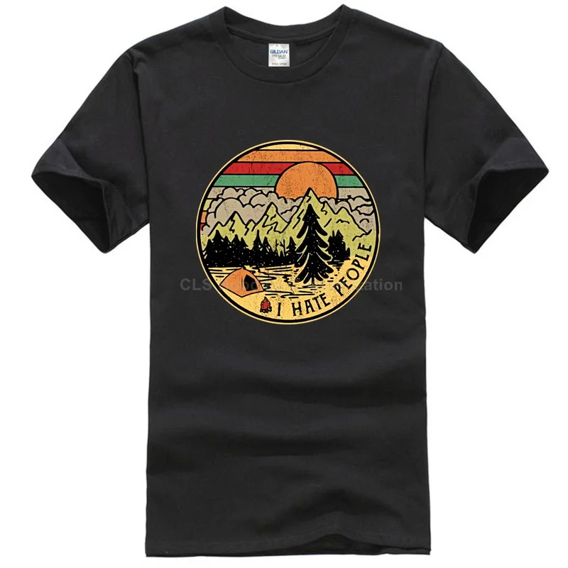 Camping I Hate People I Love Camping Винтажная футболка Черная Хлопковая мужская мультяшная Футболка Мужская Унисекс Новая модная свободная футболка - Цвет: Men black