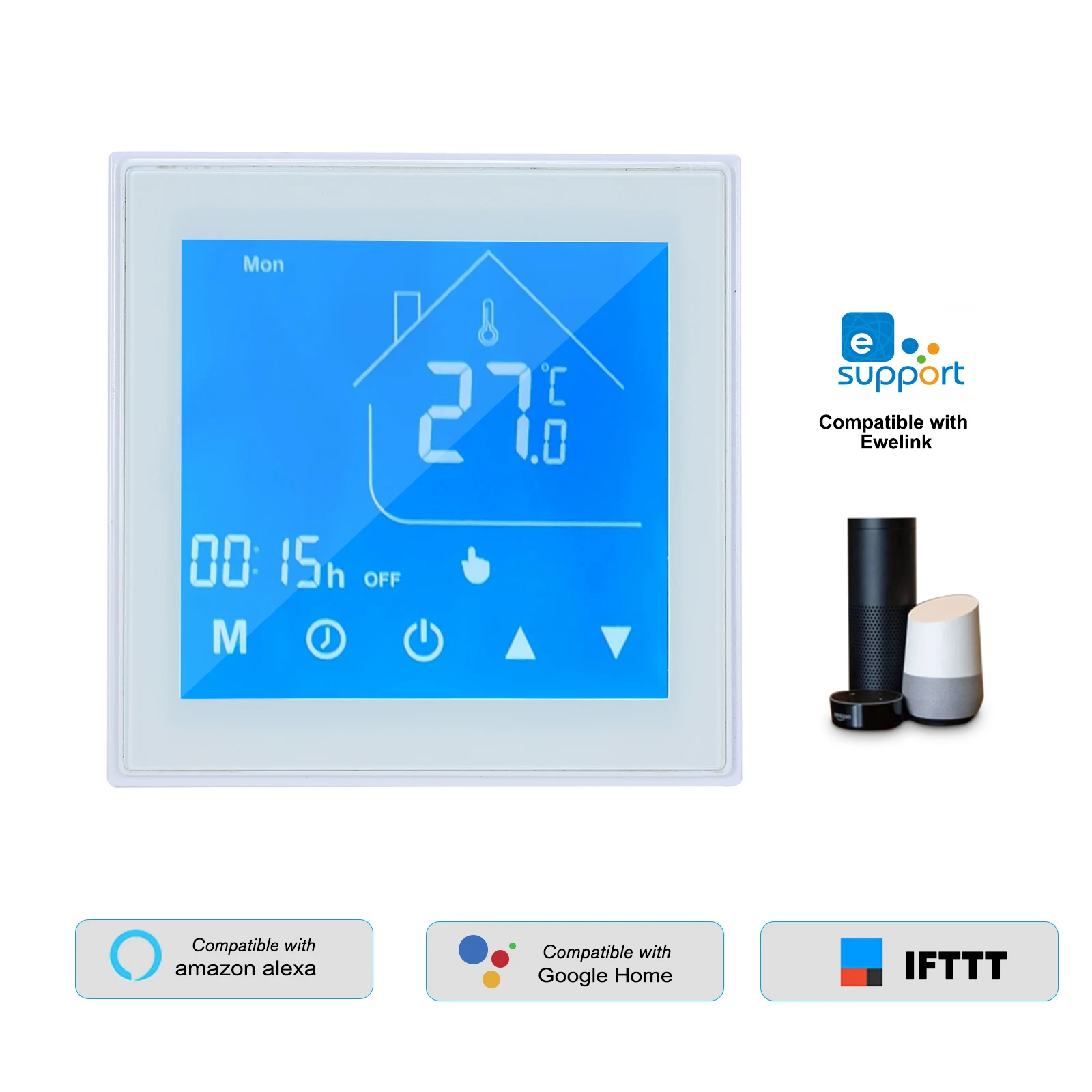 

WiFi Smart Thermostat Temperature Controller LCD Display Week Programmable for Water Heating Ewelink Compatible with Alexa