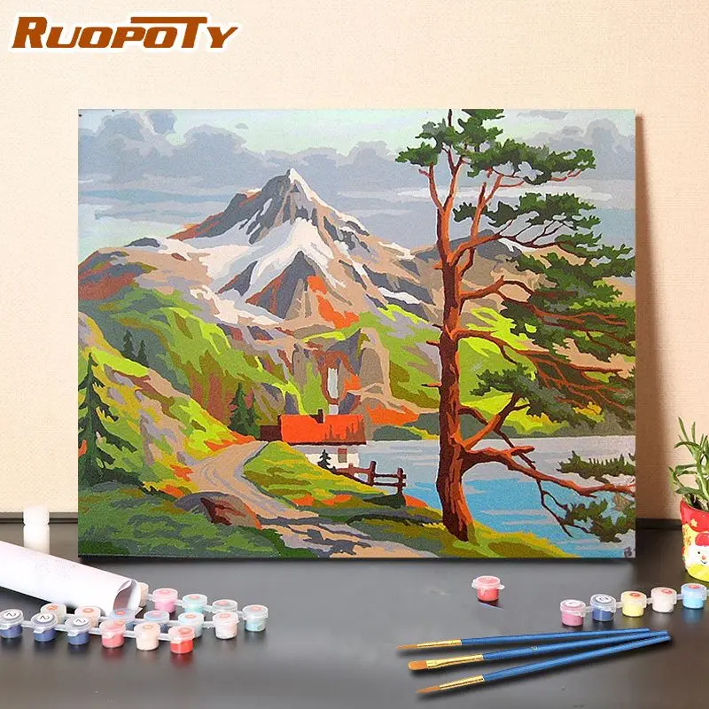 

RUOPOTY Acrylic Oil Painitng Tree On Canvas DIY Digital Handpainted For Adult 40x50cm Landscape Home Decor Paint by Numbers kits