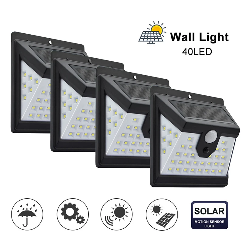

40 LED Solar Light 3 Modes Human Body Sensor Solar Wall Lamp IP65 Waterproof Solar Lamp Solar Powered Sunlight Garden Decoration