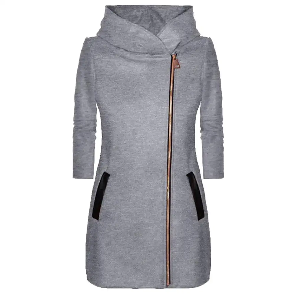 

Fashion Women Solid Color Zip up Long Sleeve Hooded Pocket Jacket Coat Outerwear