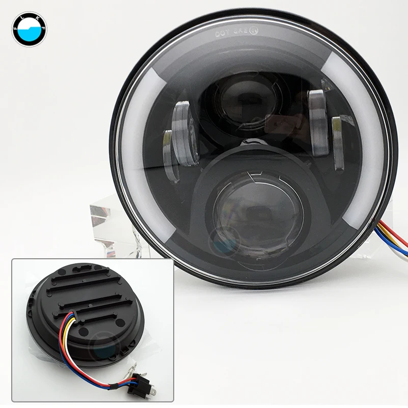 7-дюймовый 60 W DOT SAE E9 мотоцикл фары с углом глаза светодиодные фары 7 дюймов корпус лопасти отделка кольцо