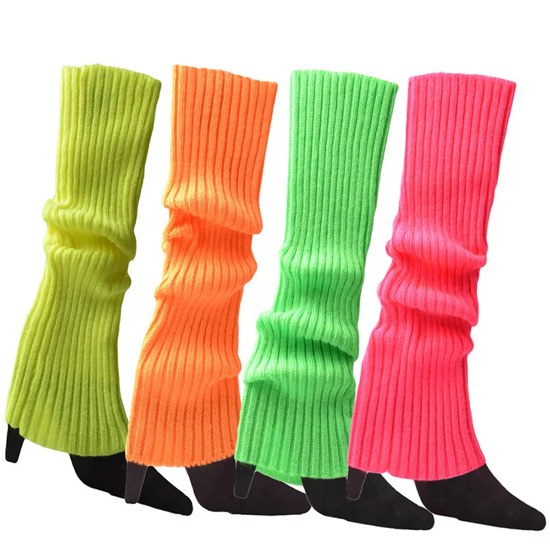 Knitted Leg Warmers Women Warm Winter Boot Heater Legs Knee High Slouch Socks Rainbow Color Long Socks Women White Boot Socks