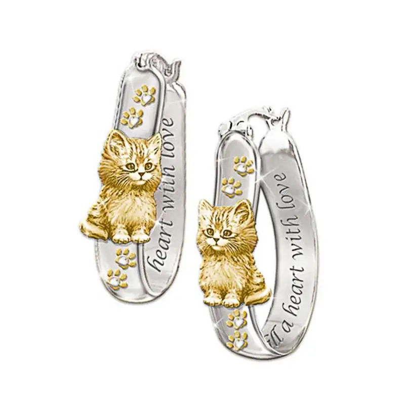 Новые милые серьги кольца с золотым котом круглые алфавитом кошками животными