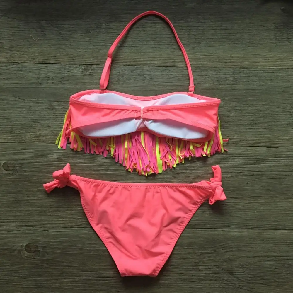 Однотонное бикини с кисточками для девочек 2020 купальный костюм Купальник летний