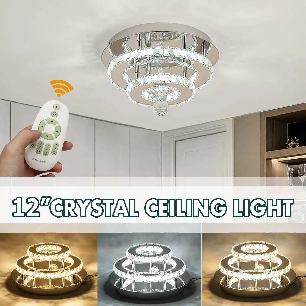 30cm Crystal Dimmable LED Ceiling Light With Remote Control Hallyway Ceiling Lamps Indoor Lighting Fixture Home Decor 165V-265V