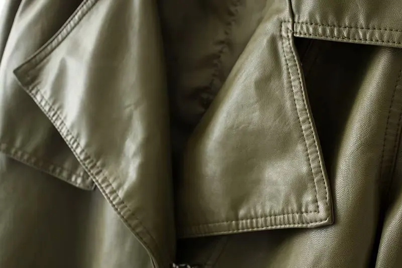 Женская куртка из искусственной кожи с длинными рукавами кожаная Осенняя