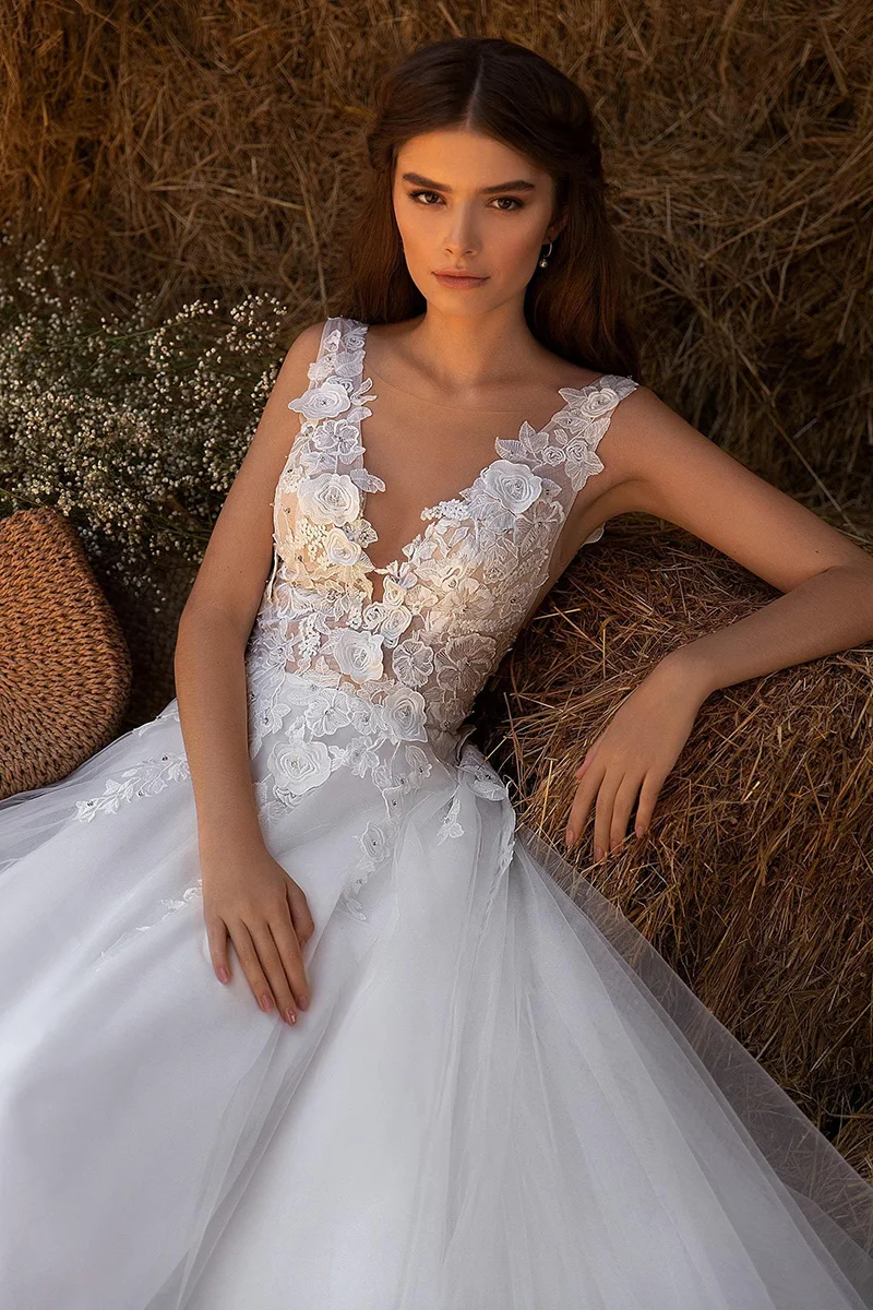 

Hi Shy Bridal New simple wedding dress backless sleeveless design chiffon lace bride dresses princess dress plus size 2021