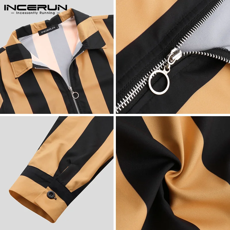 

INCERUN Fashion Striped Shirts Men Long Sleeve Zippers Collar Streetwear 2021 Chic Mens camisa social masculina hawaiian shirt