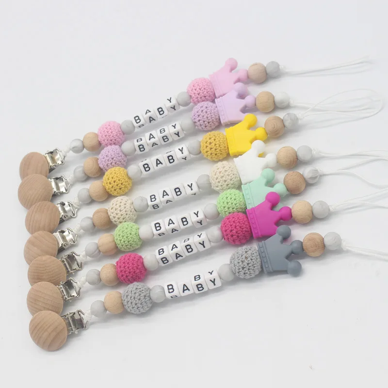Cadena de chupete de beb&eacute; personalizada con nombre, Clips de madera de haya antip&eacute;rdida, soporte de dentici&oacute;n de silicona, 1 pieza, nuevo-2