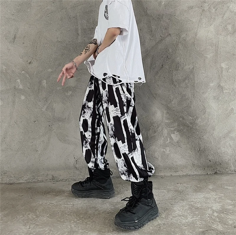 

Harajpoo Women Pants Casual Female Summer Korean Version Ins Retro Graffiti Stripes Thin Loose Couple Wide Leg Straight Trousers