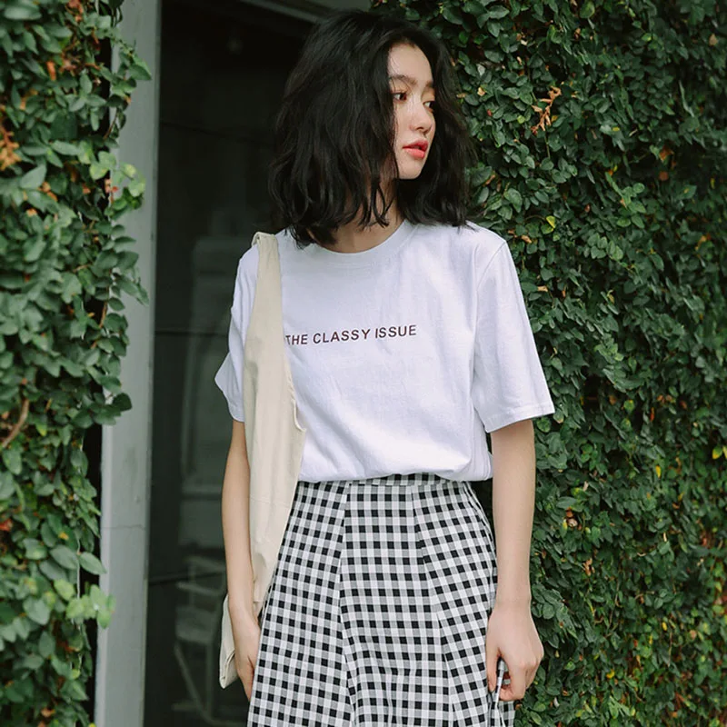 Женская свободная футболка в стиле Харадзюку белая или хаки японском с буквенным