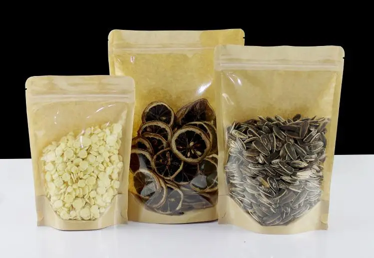 500 шт./лот пакет из крафт бумаги с окошком на молнии перезаряжаемые пакеты для