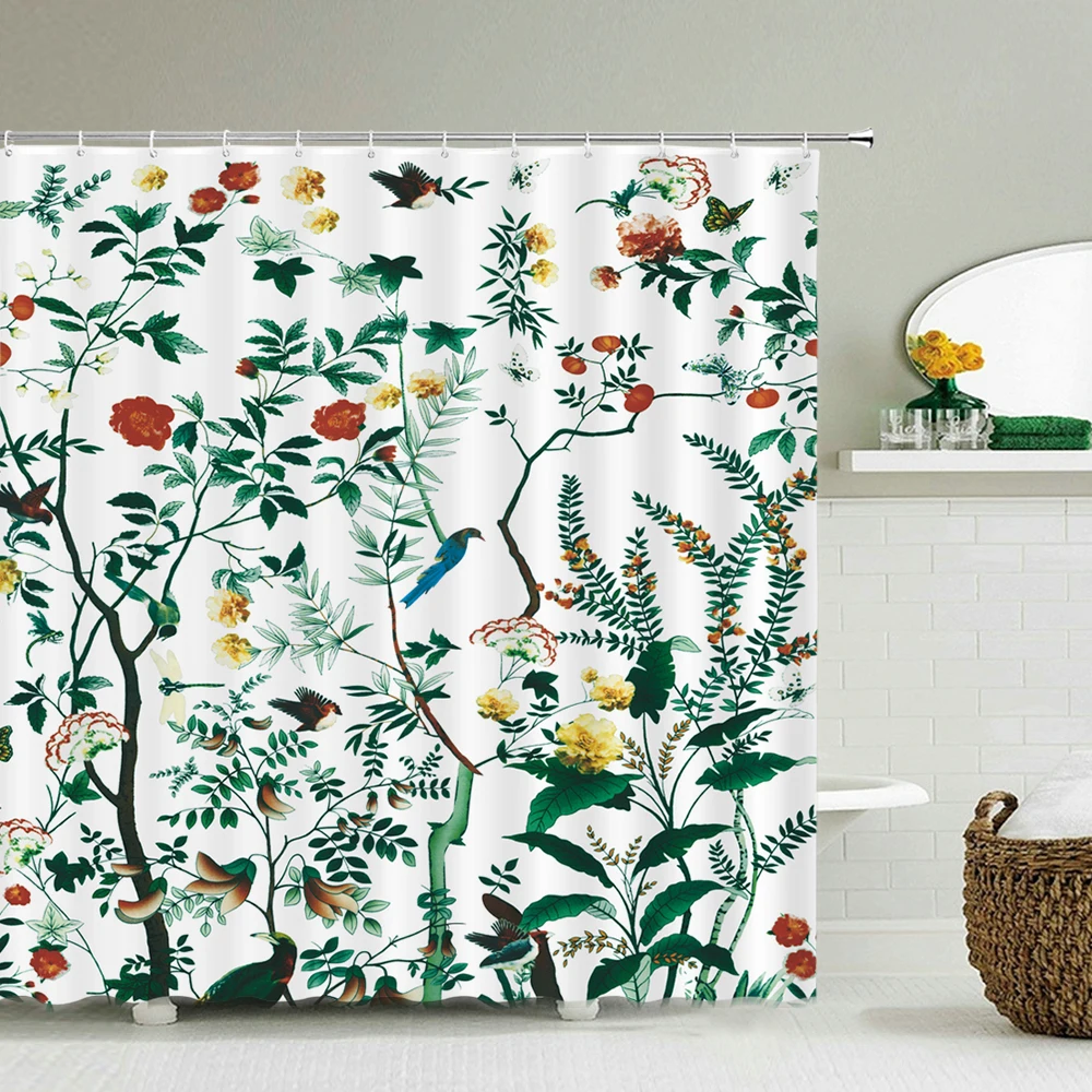 

Waterproof Shower Curtains Tropical Plants Flowers Printed Bathroom Shower Curtain Home Decoration Bath Curtains Bath Screen